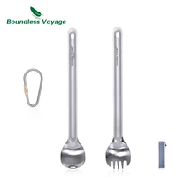 boundless voyage outdoor titanium long handled spoon spork ultralight camping polished tableware flatware set ti1033t