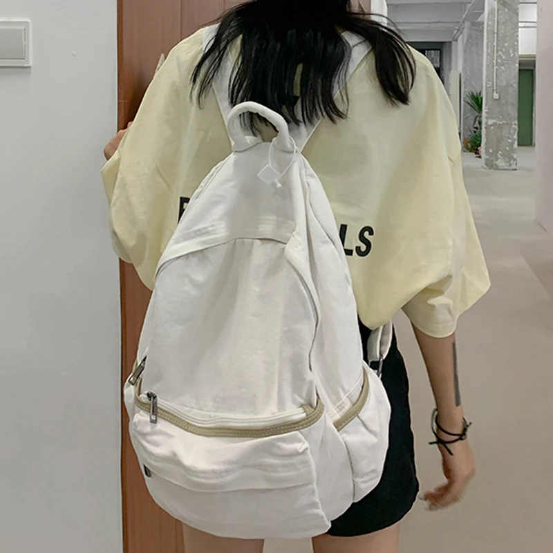 

Fashion Large Capacity Canvas Women Backpack Female Solid Color Back Bag Preppy Schoolbag for Teenage Girl's College Mochila