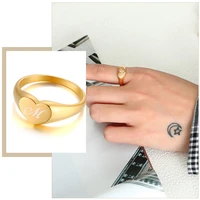 customized 26 letters of the english alphabet signet rings for women gold tone stainless steel metal heart love gifts jewelry