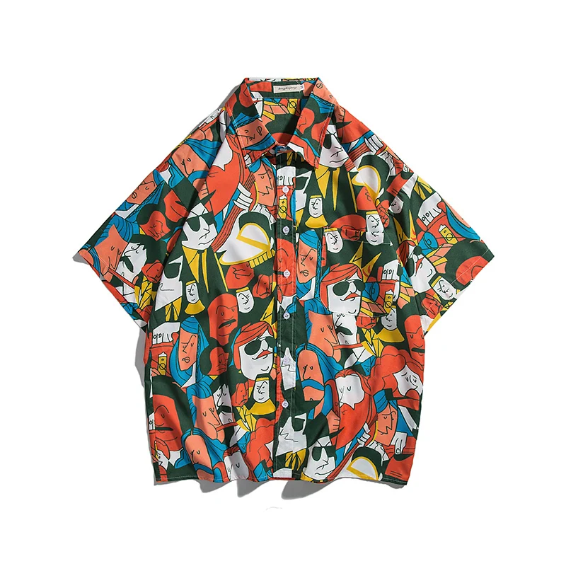 Мужская хлопковая рубашка с коротким рукавом принтом головы