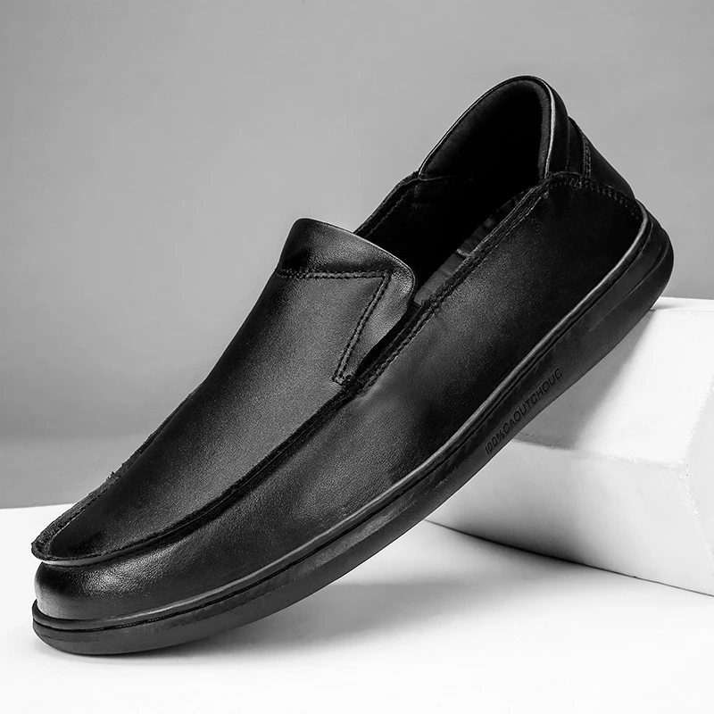 

Мужские кожаные лоферы, классические черные Модные слипоны, британская трендовая дышащая повседневная обувь на плоской подошве, уличная Му...