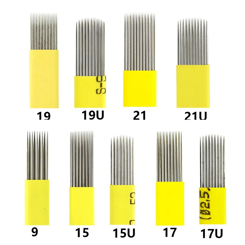 

High Quality 500pcs Laminas Para Tebori Double Line Plana 9/15//17/19/21/15U/17U/19U/21U Microblades Blades Microblading Needles
