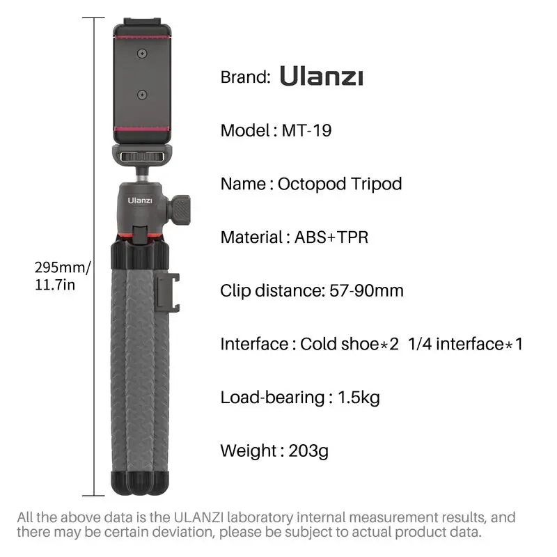 

Ulanzi MT-19 Flexible Octopus Tripod for Phone Camera With Phone Holder 360 Adjust Ball Head 1/4'' Cold Shoe Tripod Monopod