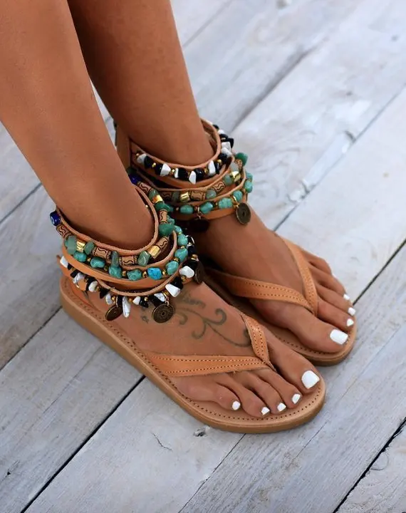 

Roman style summer 2020 new Beaded hollow flat sandals women's 40-43 sandals
