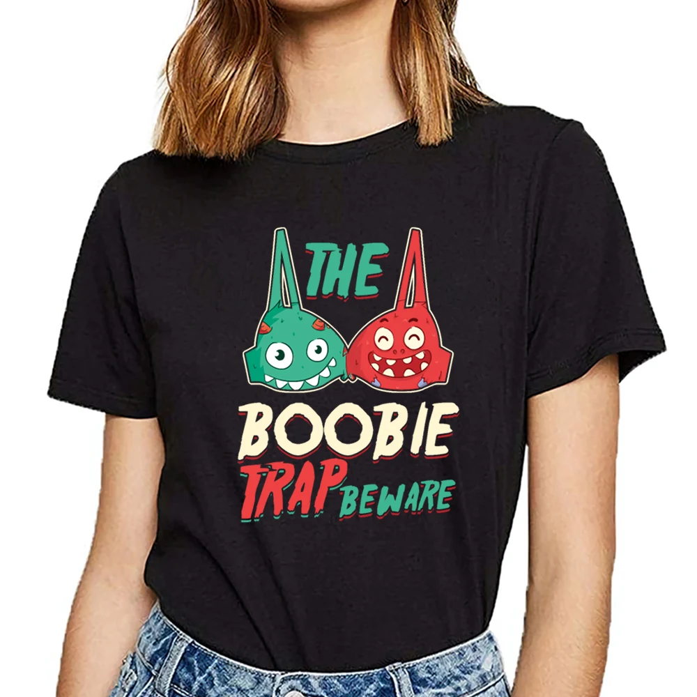 Топы футболки женские boobie trap сексуальные смешные с надписями короткие | Женская
