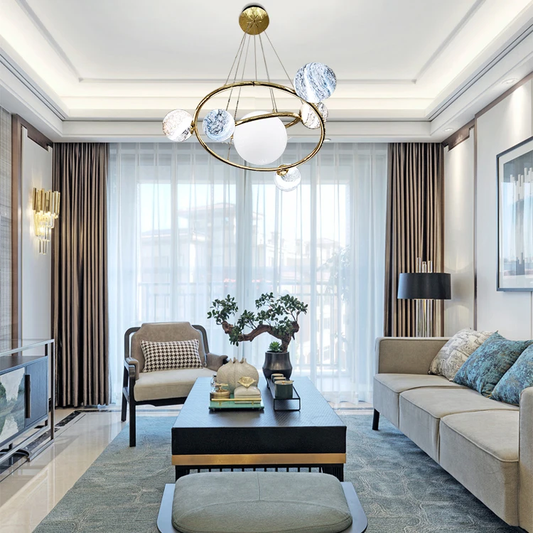 Люстра светодиодная в виде космоса планеты стеклянного шара|Подвесные