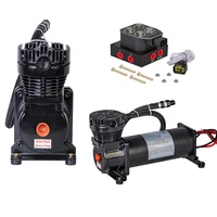 black stainless steel car air suspension compressor pump and dc 12v 480c 200 psi outlet 14 and solenoid air manifold valve