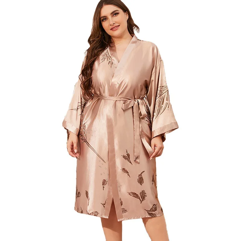 

Oversized 3XL Sleepwear Women Sexy Robe Satin Silky Kimono Bathrobe Gown Sexy Nigthgown Printed Bridal Wedding Robe Negligee