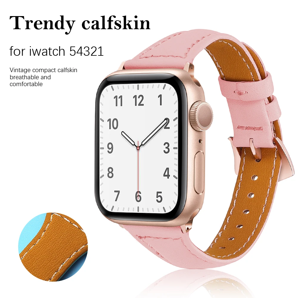 

Genuine Leather Strap for Apple Watch 6 SE 5 4 3 2 1 watchband 42mm 38mm Lady Slim Leather Bracelet for iwatch band 44mm 40mm