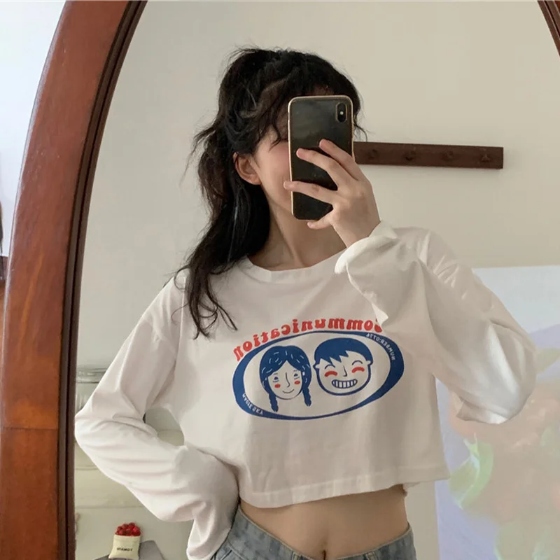 

В Корейском стиле, стильная футболка с изображением персонажей видеоигр аниме, костюм с принтом для девочек, футболка с длинными рукавами и ...