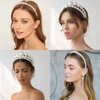 luxury big pearl hair hoop for women vintage hair elegant headband accesories mujer fashion bezel wedding hair headwear