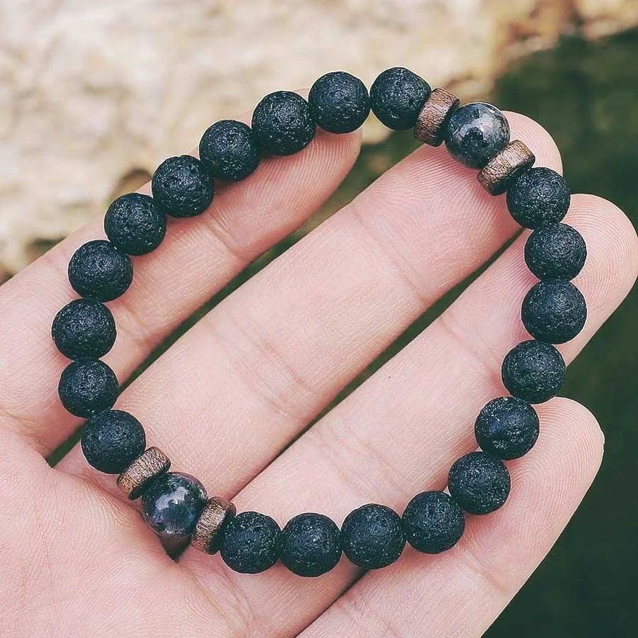 Men's Natural Moonstone Bead Bracelet - Tibetan Buddha Chakra Lava Stone Diffuser - Men's Jewelry Gift image 3
