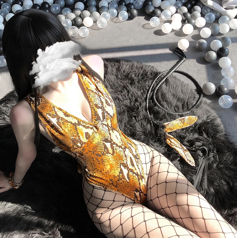 

Bunny Girl Sexy Lingerie Cosplay costume Python Texture Bodysuit Erotic Outfit Wrapped Chest Sweet Gift For Girlfriend For Woman