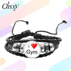 CHSXY I Love браслет для спортзала, подарок для клуба, Мультяшные буквы, цитаты, стекло, кабошон, кнопка, кожаный браслет, унисекс, ювелирные изделия