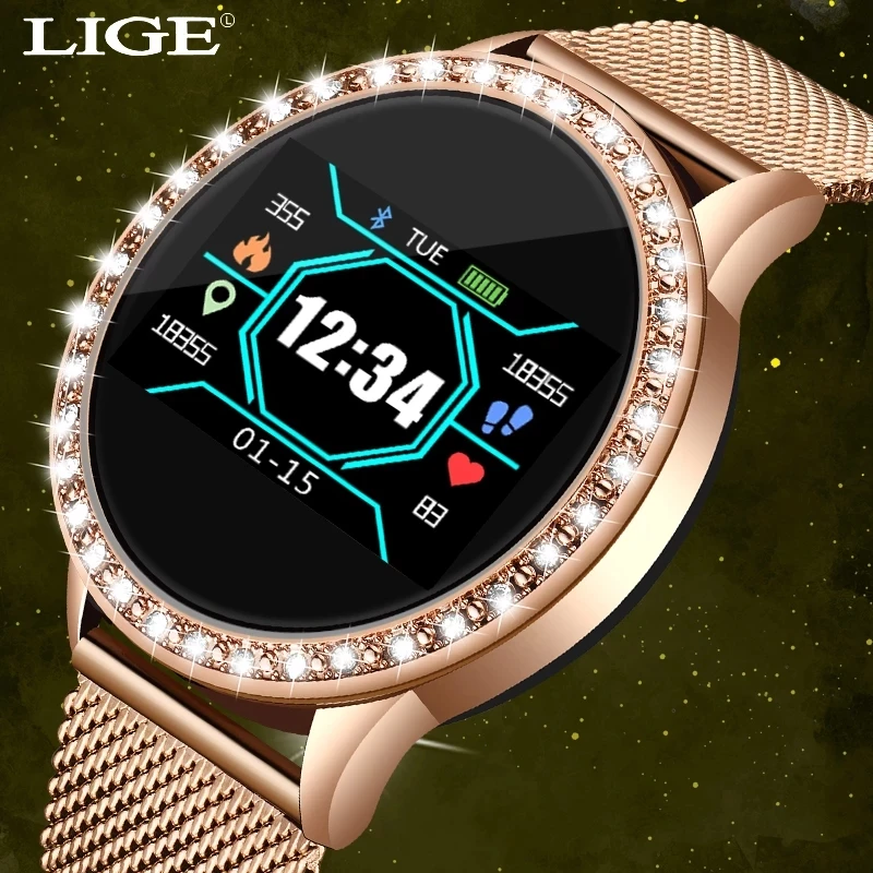 

New Ladies Smart Watch Noble Diamond Watch Waterproof Sports Fitness Tracker Heart Rate Blood Pressure Pedometer SmartWatch +Box