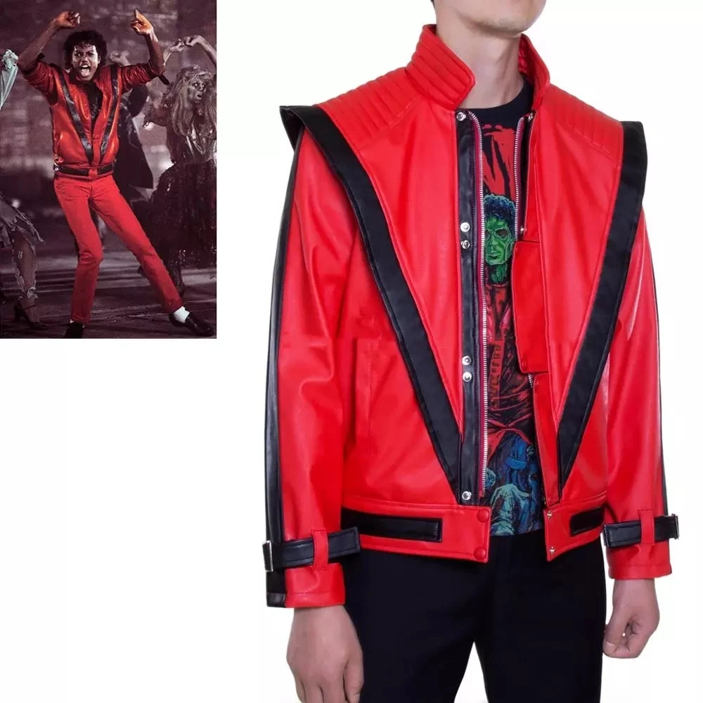 Красная кожаная куртка Майкла Джексона MJ триллер белая костюмы для косплея