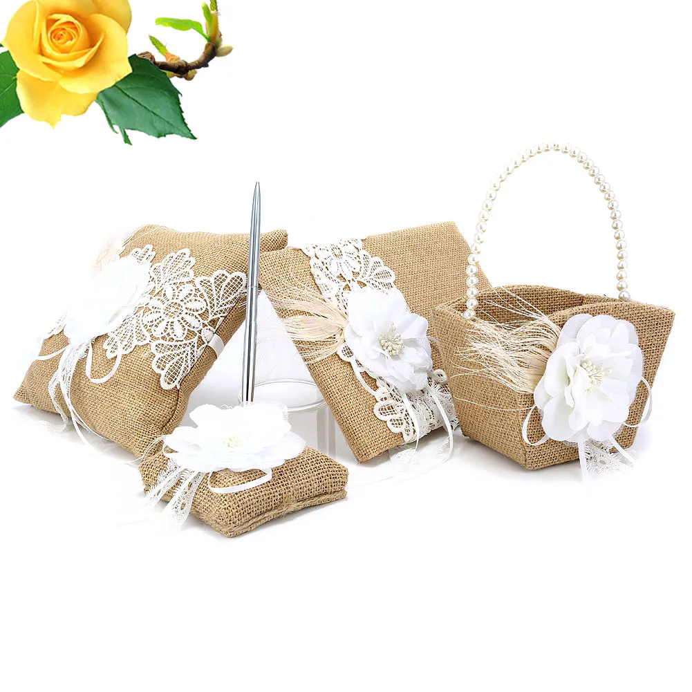 5 шт./компл. Свадебная Гостевая книга из мешковины + ручка подставка для ручек