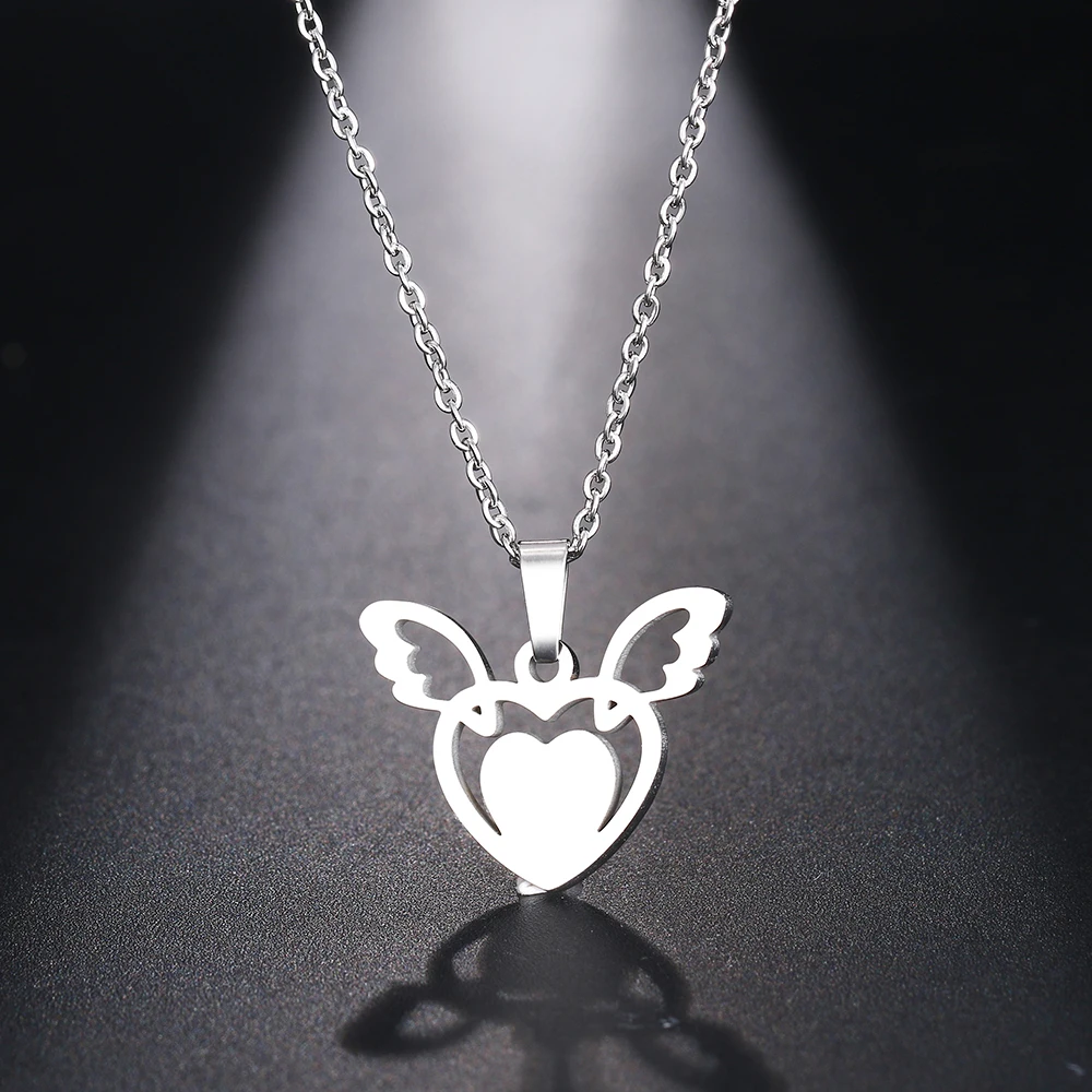 Ожерелье из нержавеющей стали CACANA для женщин кулон с крыльями ангела колье