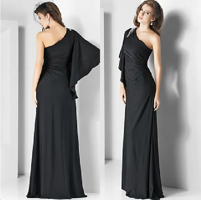 

cheap free shipping robe de soiree vestido de festa 2014 new fashion sexy one shoulder black long party gown evening Dresses
