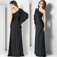 cheap free shipping robe de soiree vestido de festa 2014 new fashion sexy one shoulder black long party gown evening dresses