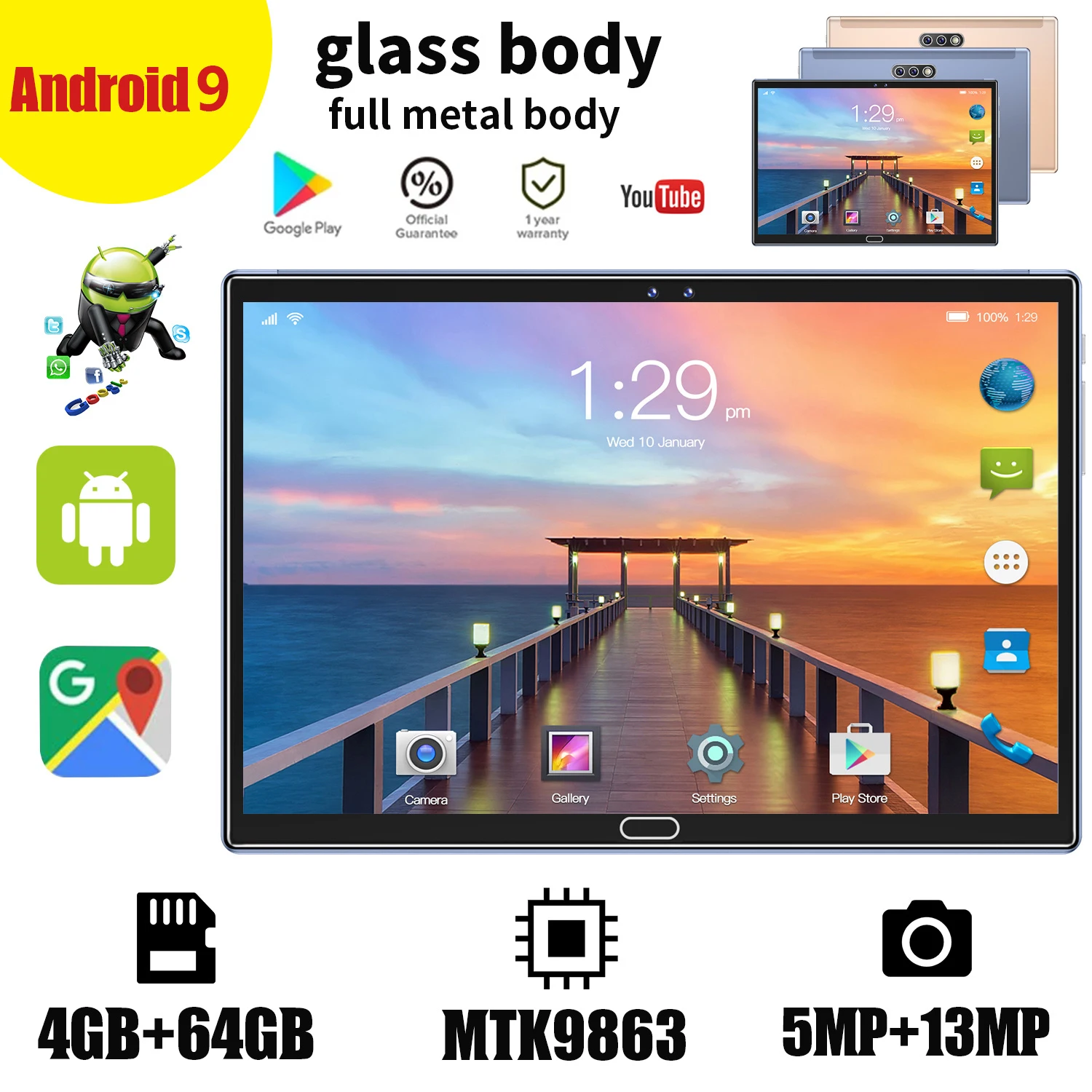Планшет 2021 дюйма 4 Гб + 64 ГБ 4G Wi-Fi Android 10 1 IPS 9 0 × 1960 две SIM-карты Bluetooth звонки |