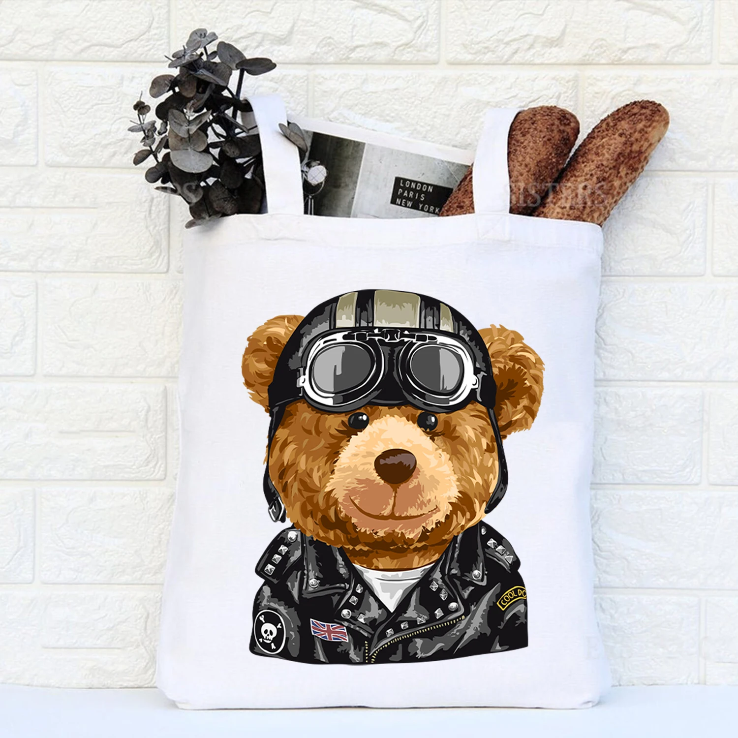 

BLINGPAW Canvas Tote Bag Teddy Bear Design Print Funny 100% Cotton Reusable Shopping Bag Eco