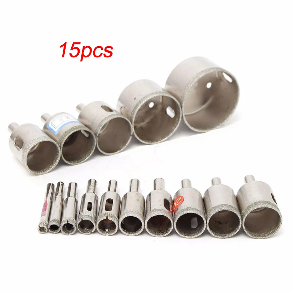 

15pcs Hole Saw Drills Cutter Tool Glass Diamond Durable Ceramic 6-50mm Tile Silver