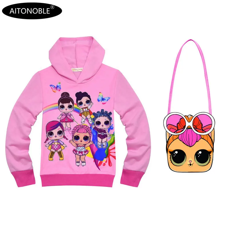 5105 Pink-bag 82 Aitonoble/ г. Новые осенние толстовки с капюшоном для девочек хлопковые толстовки с длинными рукавами детские свитшоты для детей, топы принцессы, одежда - Цвет: 5105 Pink-bag 82