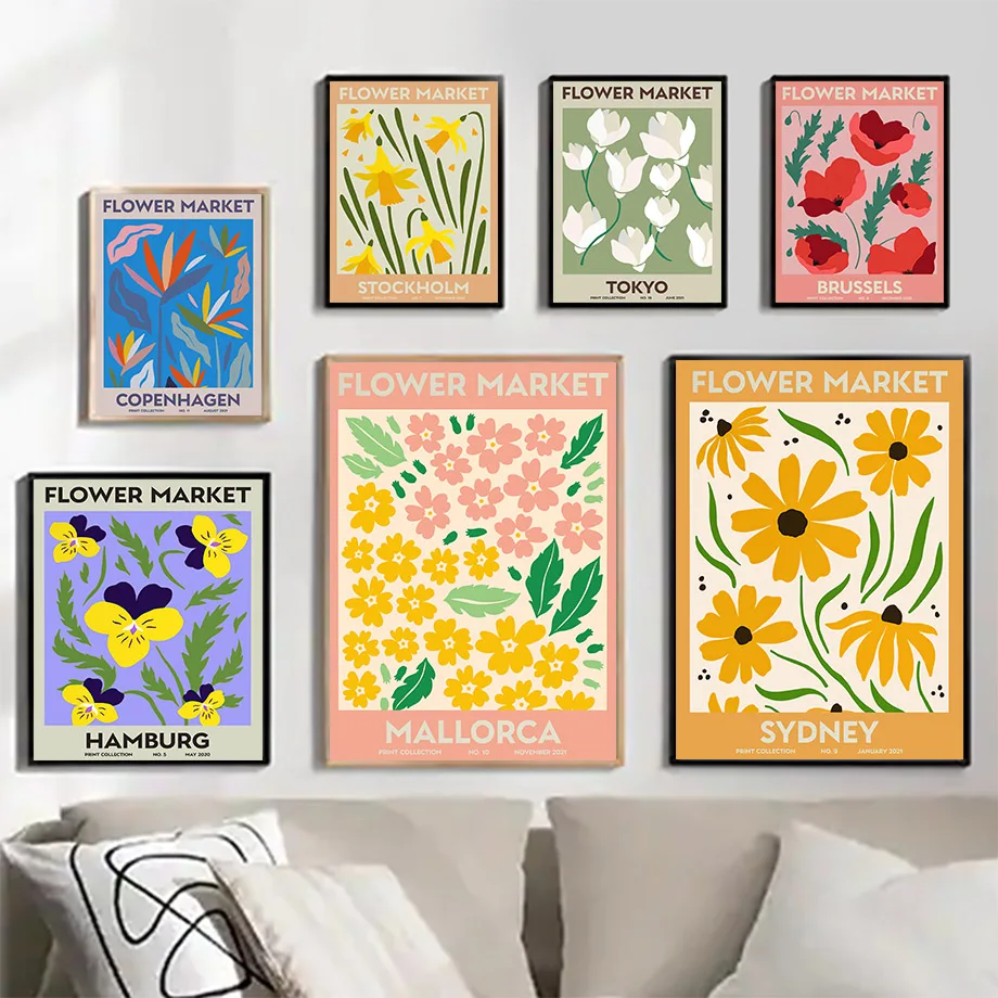 

Wall Art Canvas Painting Abstract Flower Market Vintage Watercolor Nordic Posters And Prints Wall Pictures For Living Room Decor