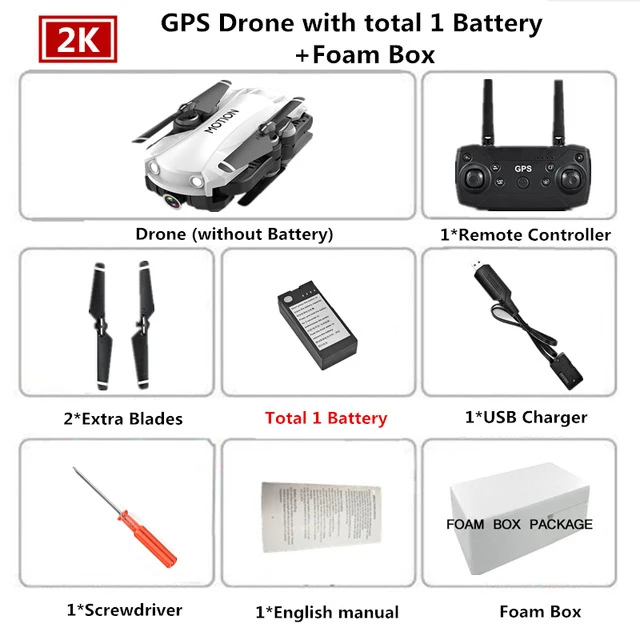 HYR10 Дрон GPS 5G WiFi Регулируемая 2K камера селфи-Квадрокоптер RC более низкая мощность возврат Безголовый режим FPV Дроны с камерой HD - Цвет: White Foam 1 battery
