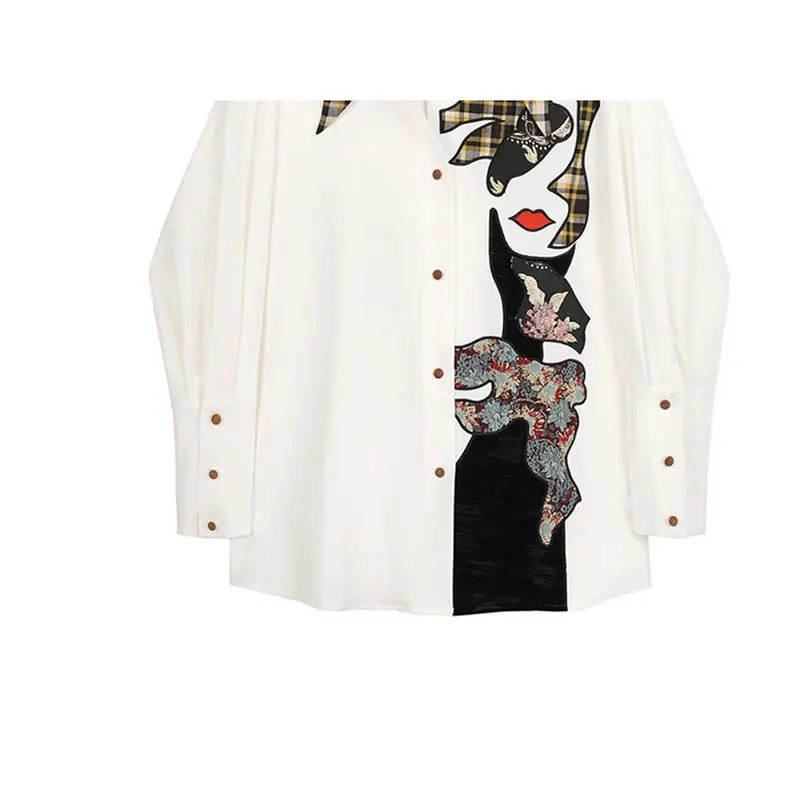 

XITAO Pattern Print Blouse Fashion New Women Full Sleeve Single Breast 2021 Patchwork Casual Style Loose Shirt Top ZY3789