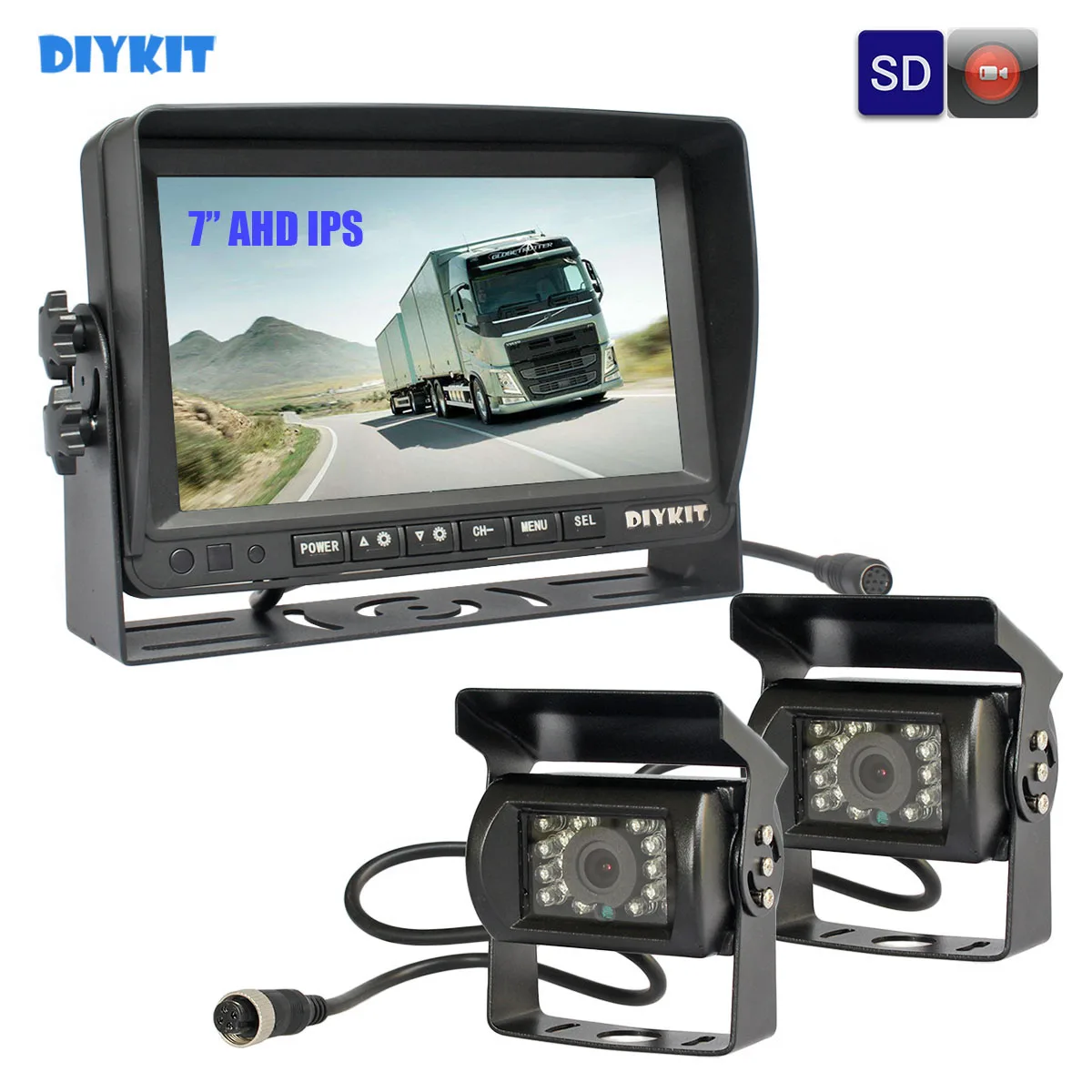 DIYKIT AHD 7 &quotIPS автомобильный монитор заднего вида Водонепроницаемая IR 960P камера с SD