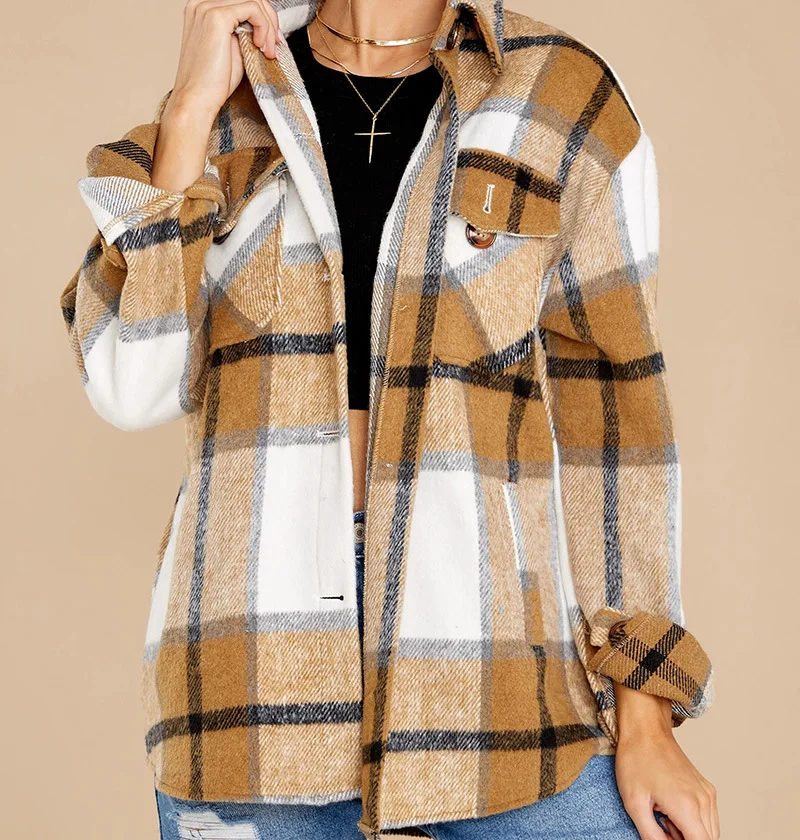 

блузка женская поло женское рубашка женская Женское длинное пальто в шотландскую клетку, розово-желтое повседневное теплое пальто, модное ...