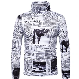 Мужская рубашка с длинными рукавами и высоким воротником, повседневная приталенная рубашка с английским принтом, большие размеры, осень-зима, J788
