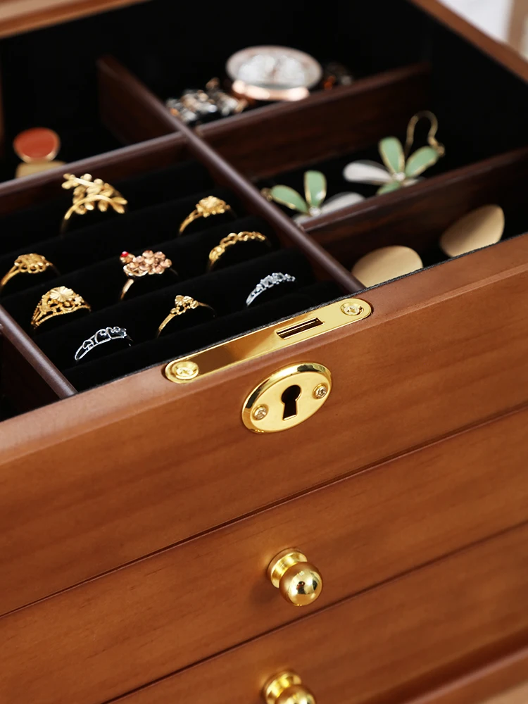 Solid Wood Jewelry Box Storage European-style High-end Luxury Chinese Style Small Exquisite Household Earrings Ring