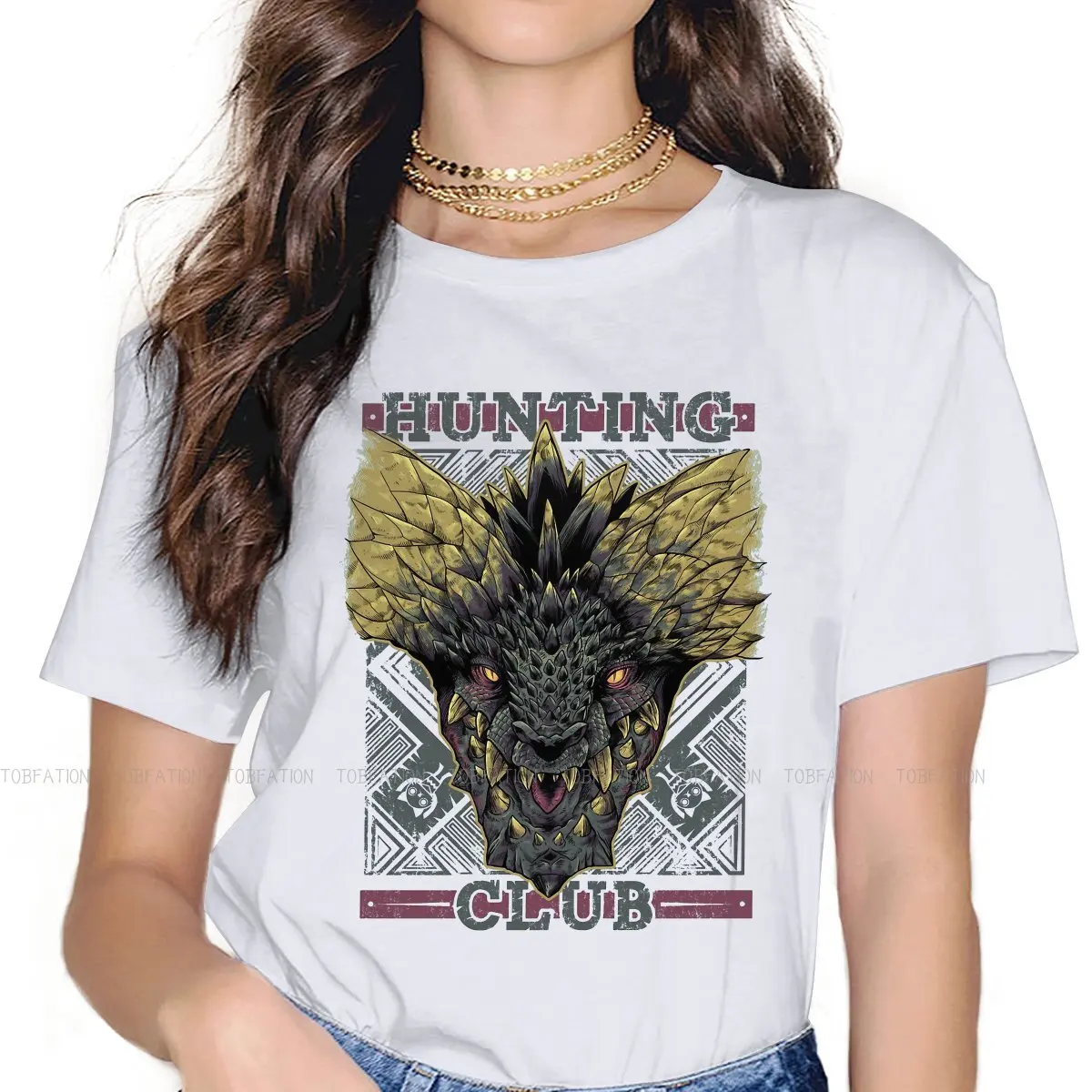 

Hunting Club Round Collar TShirt Monster Hunter Fabric Classic T Shirt Woman Tops New Design Hot Sale