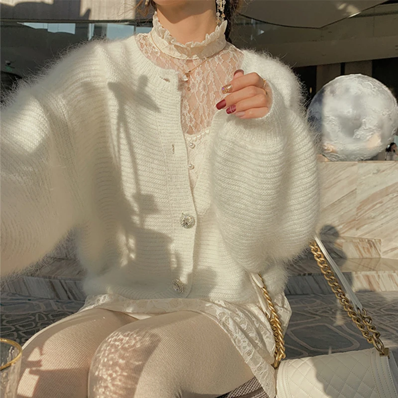 Женский винтажный кашемировый свитер элегантный вязаный мягкий кардиган