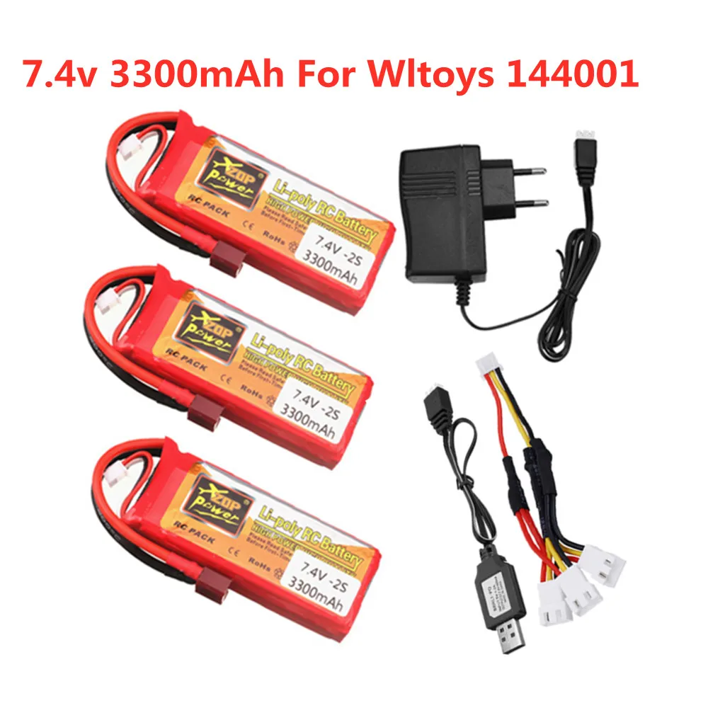 

Original For Wltoys 144001 car 2s 7.4 V 3300mAh Lipo battery charger set T Plug for Wltoys 1/14 144001 RC car boat Spare parts