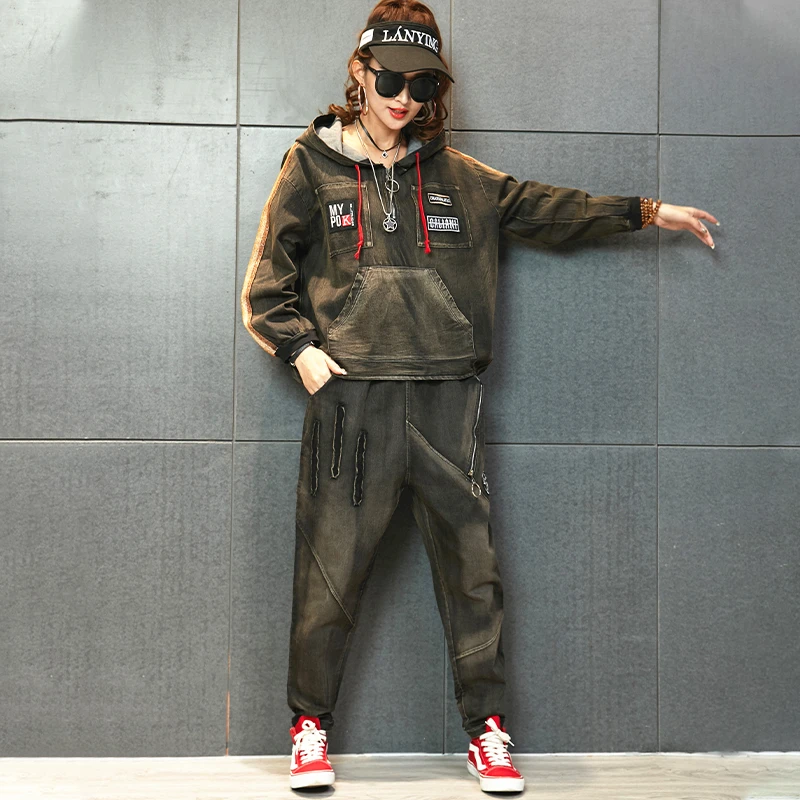 

Max LuLu Autumn 2019 Korean Fashion Clothing Ladies Punk Tops And Pants Womens Two Piece Sets Hooded Outfits Vintage Tracksuits