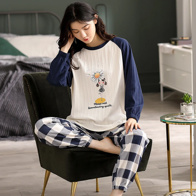 

Big Size M-2XL Pyjamas Women Pijama Feminino Pajamas Set Long Sleeve 100% Cotton Sleepwear