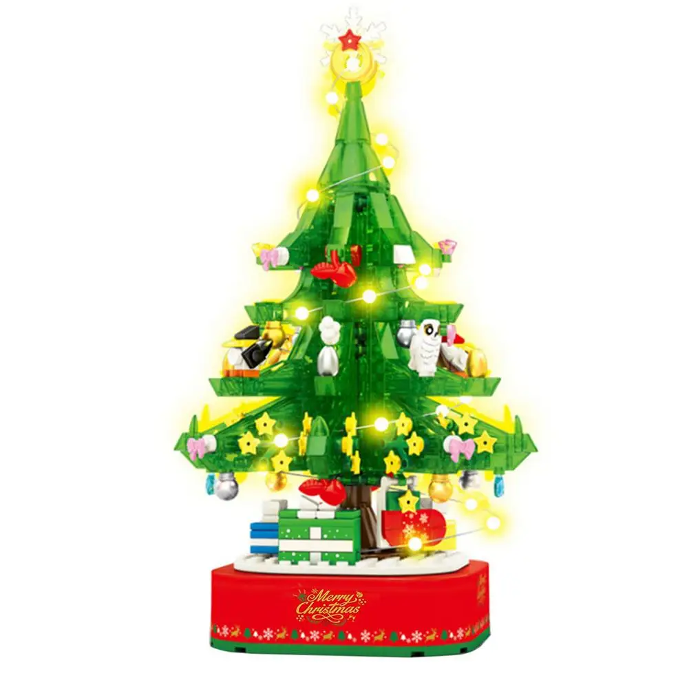 

Christmas Theme Building Blocks Rotating LED Shining Music Box DIY City Friends Tree House Bricks Toys For Childrens Xmas Gifts