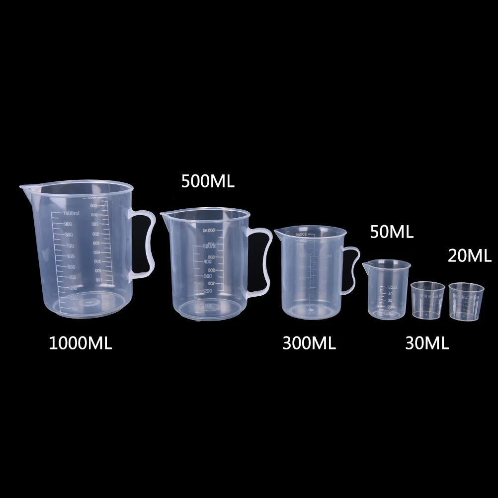 

20Ml/30Ml/50Ml/300Ml/500Ml/1000Ml Plastic Test Meten cups Voor Laboratorium Benodigdheden Vloeibare Afgestudeerd Container Beker