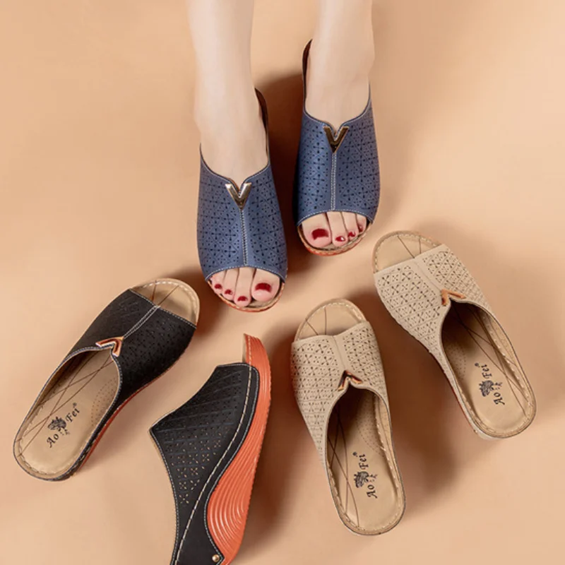 

Summer Slippers Women Sandals Plaform Slides Ladies Wedges Shoes 6CM High Heels Peep Toe Female Sandalias Zapatos Mujer WSH4077