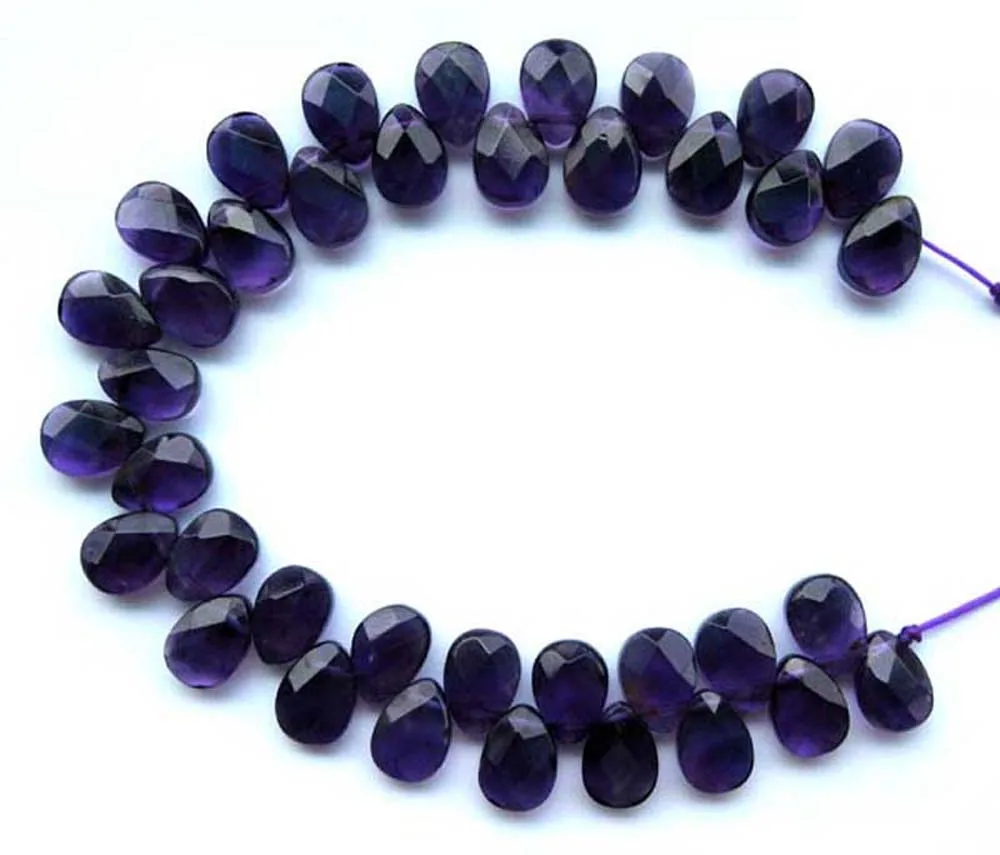 Граненые плоские каплевидные бусины из натурального аметиста для изготовления