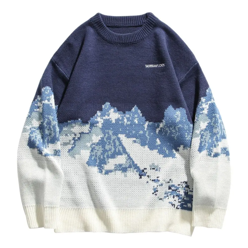 

Snow Mountain Knitted Jumper Sweaters Streetwear Mens Hip Hop Harajuku Pullover Knitwear Tops Fashion Knit Outwear Male