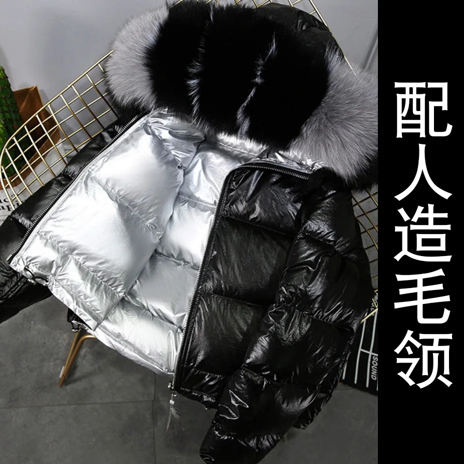 

big hair collar double face net red New winter 2019 new bright silver coat women's short fox down