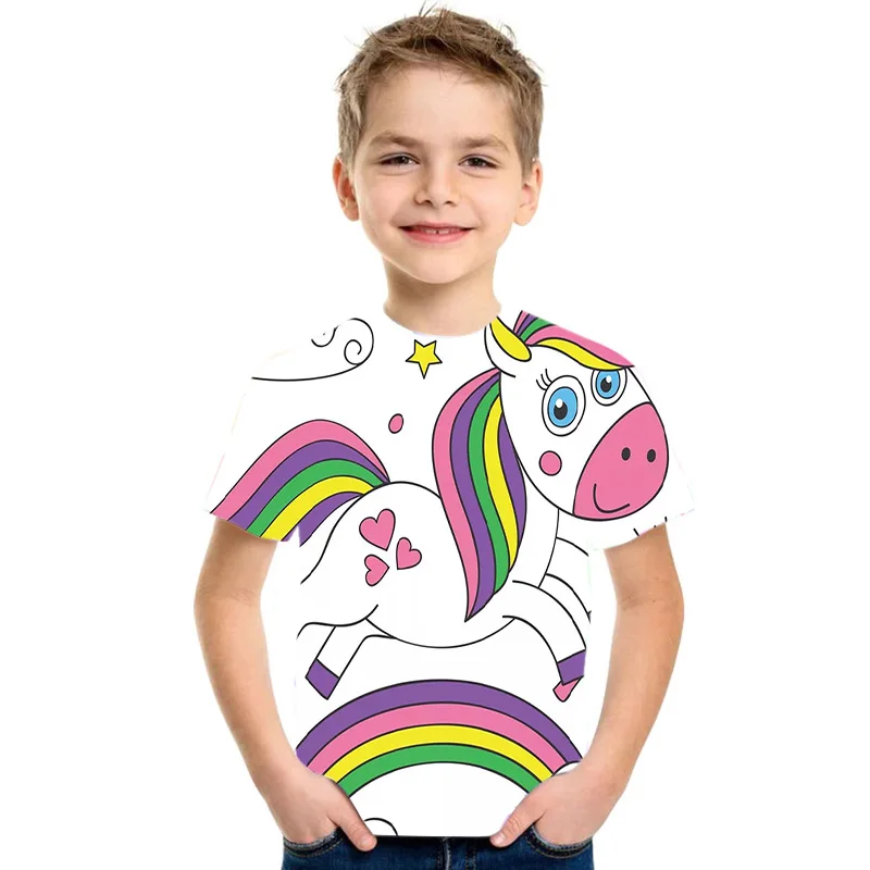 Новинка лета 2021 лидер продаж веселая модная футболка с единорогом для детей