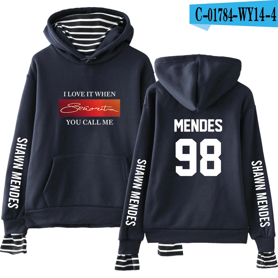 New shawn mendes Fake Two Pieces Hoodies Men/Women Autumn Winter Fashion Casual Sweatshirt Shawn Mendes Hip Hop Hoodie - Цвет: navyblue