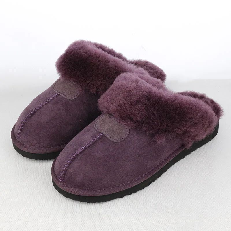 Grape purple UVWP женская домашняя обувь из натуральной овечьей кожи с натуральным мехом; зимние тапочки для женщин; домашняя обувь; теплые шерстяные тапочки - Цвет: Grape purple