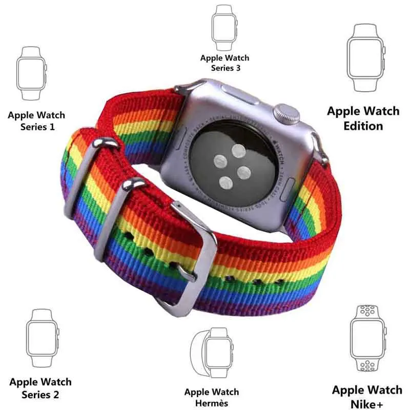 Радужный ремешок для часов Apple Watch 38 мм 40 42 44 нейлоновый женский браслет ремень